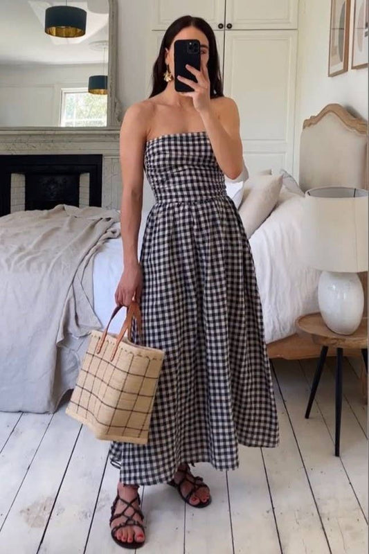 Gingham Strapless Dress