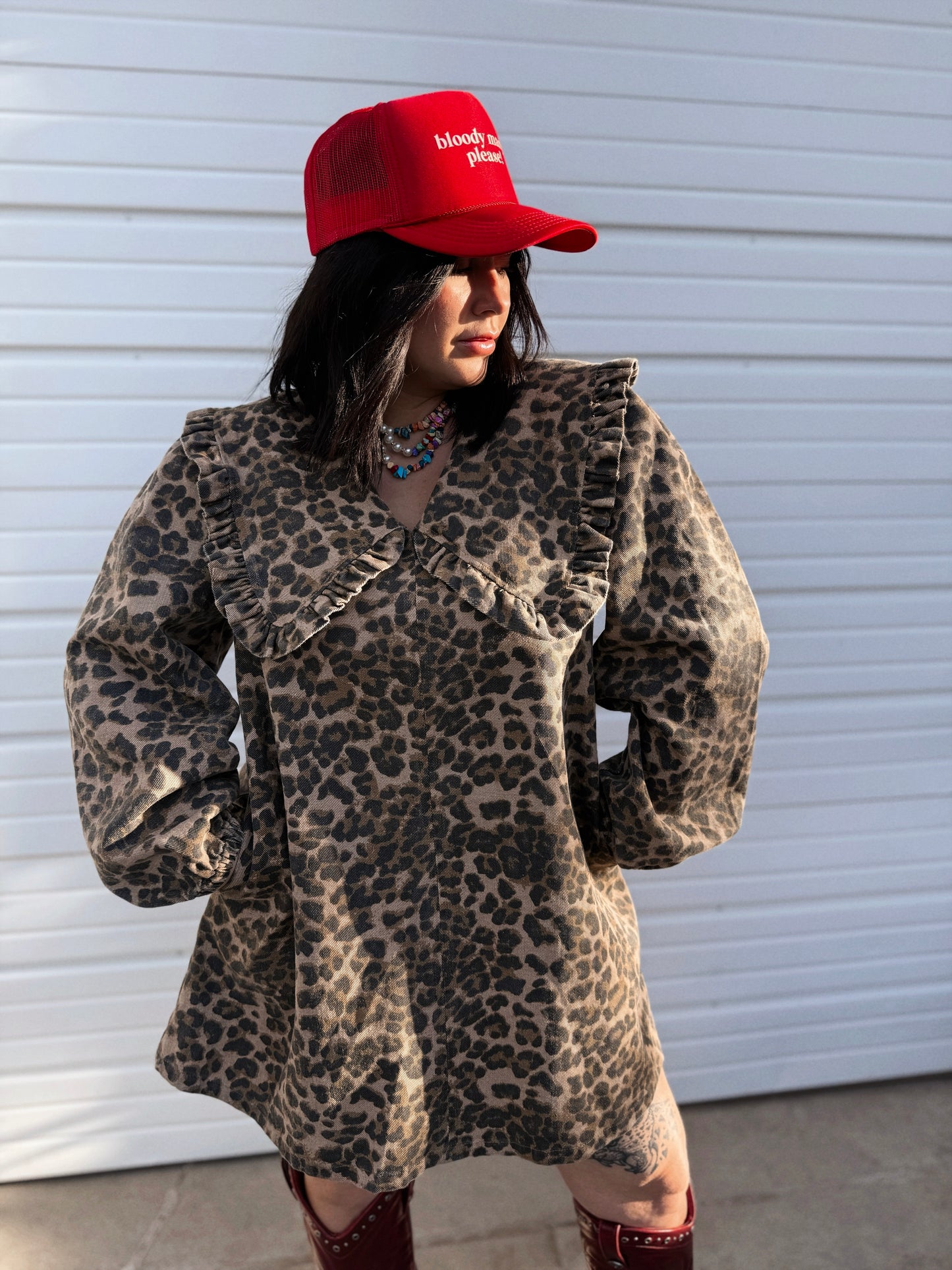 SHE’S A DREAMER COLLAR PUFF SLEEVE DRESS