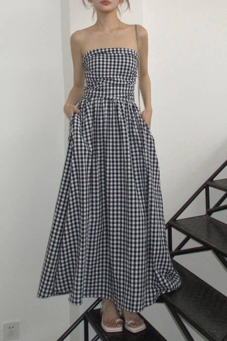 Gingham Strapless Dress