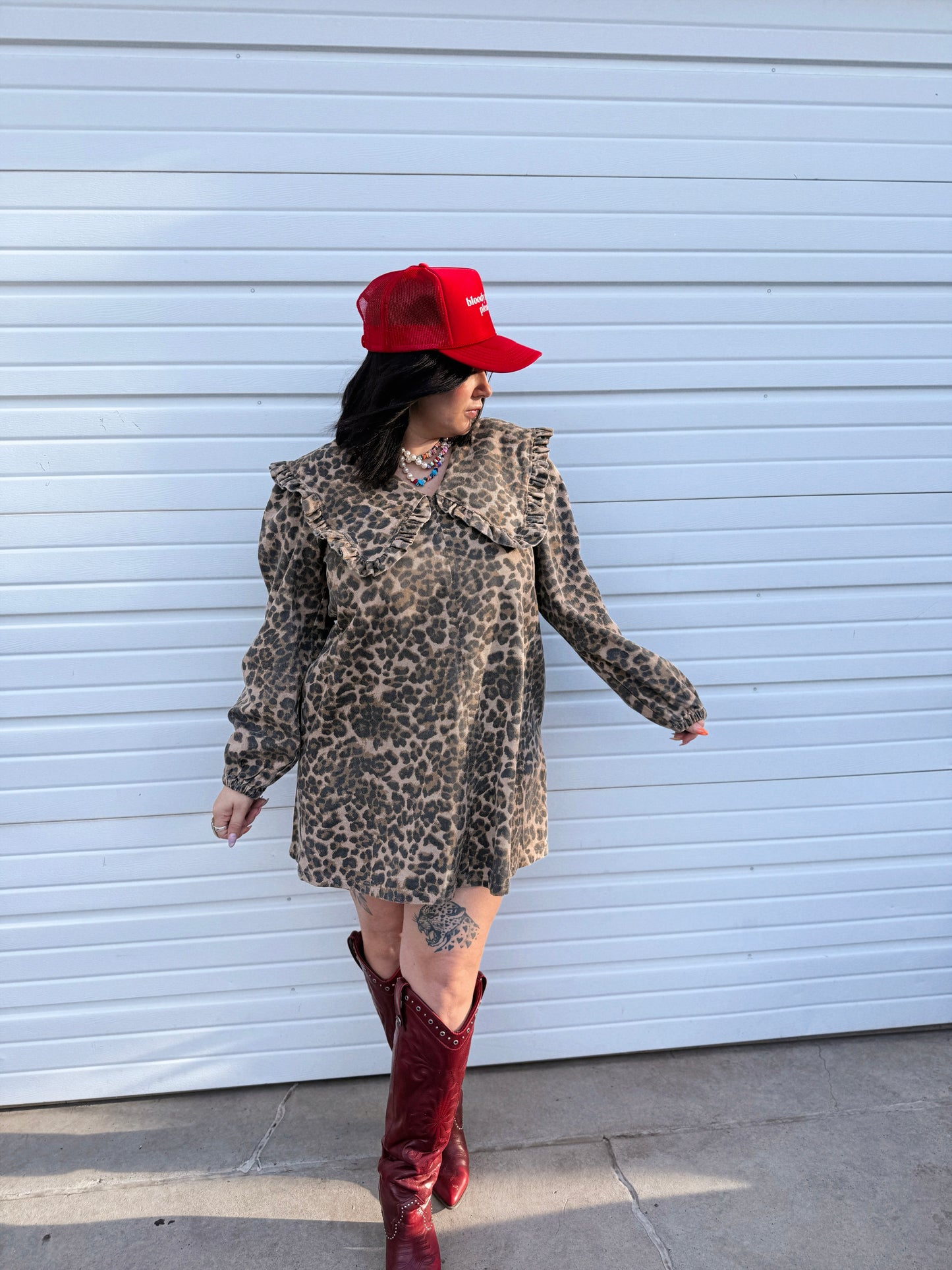 SHE’S A DREAMER COLLAR PUFF SLEEVE DRESS